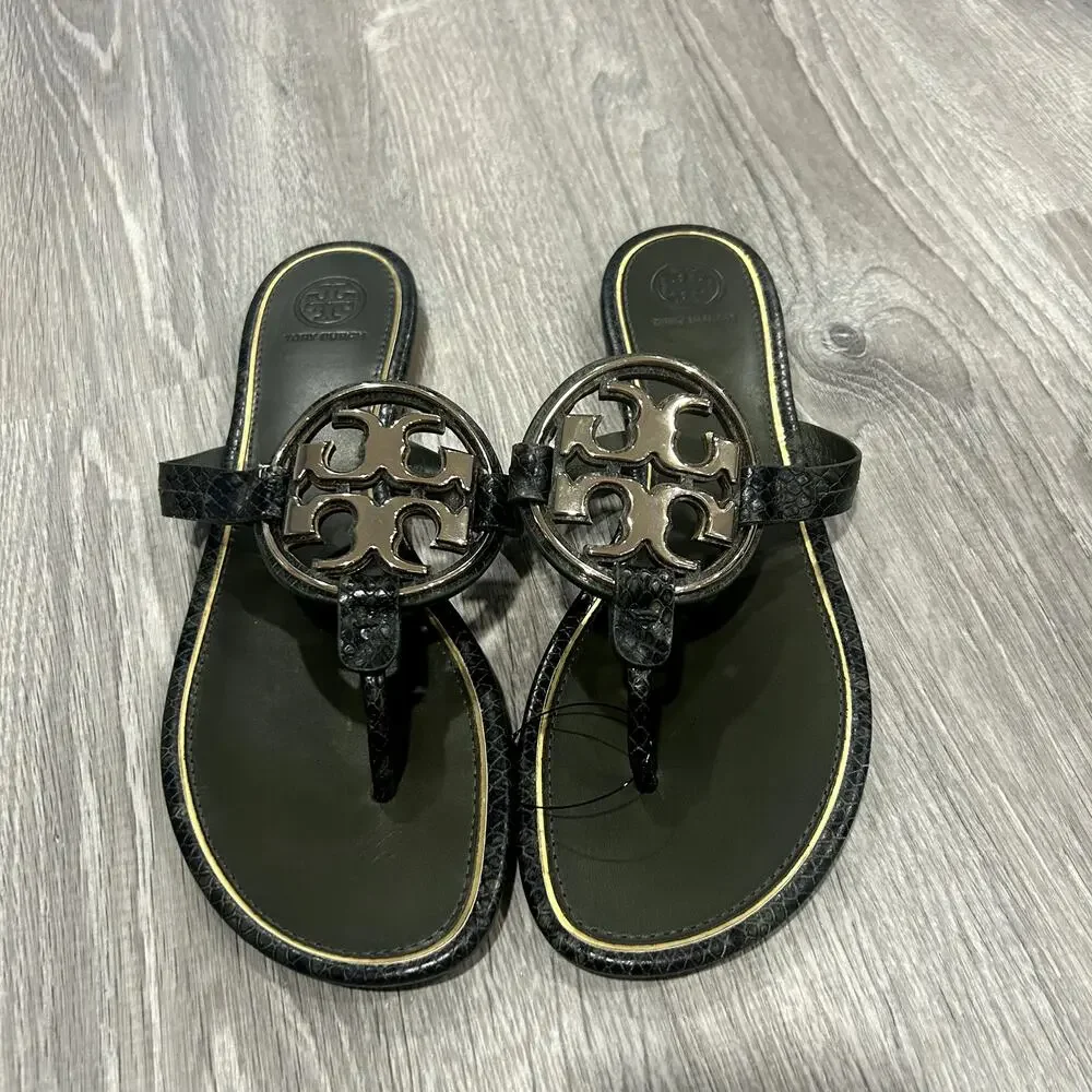 Tory Burch Metal Miller Slide Leccio Roccia / Gold Sandal Size 9